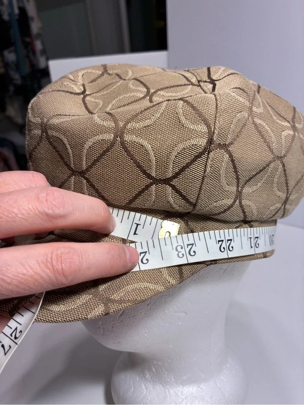 Y2K Nine West Jacquard Newsboy Baker Boy Hat Tan Brown OS
